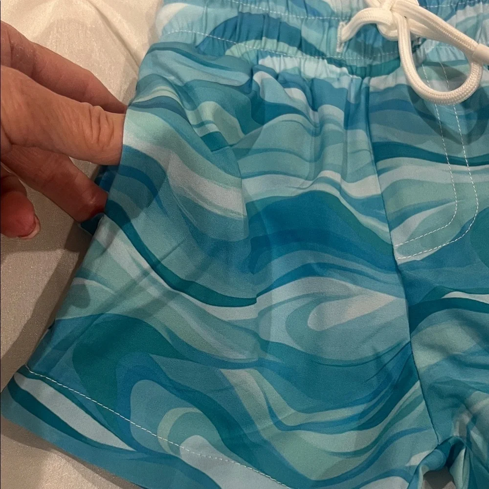 Kids Swim Trunks - Blue Wave Pattern size 3-6 months